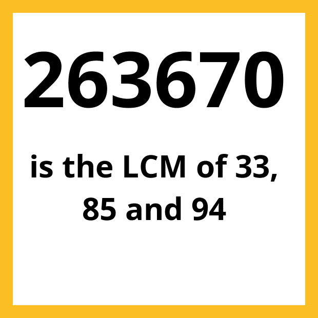 The least common multiple (LCM) of 33, 85 and 94 is 263670.